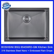 Boshsini 316 Stainless Steel Nano + Embossed Rain Drops Kitchen Sink. BSQ 6545NRD-GM. Local SG Stock