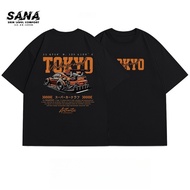 American oversize street racing print washed distressed short-sleeved T-shirt anime retro men's Baju