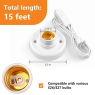 E26/ E27 Lamp Base Desktop 15ft Light Socket with Cord Light Bulb Base Include Screw Light Bulb Sock