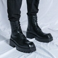 Ideal With Sweather,Men's Black Boots Office Party Casual Style Square Toe Lace Up Boots Motorcycle 