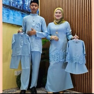 Baju malayu den baju kurung Color baby blue family set Can order Now size S-3xl den budah 1y-12y