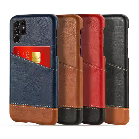 Luxury Slim Leather Credit Card Holder Wallet Case for Samsung S23 Ultra Cover For Samsung Galaxy S2