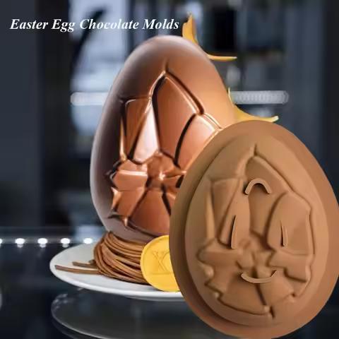Stripe Jelly Happy Easter Cake Tools Easter Egg Silicone Mold Mousse Mould 3D Crack Half Egg Chocola