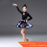 🎈Children's Latin Dance Clothes New Practice Girl's Long-Sleeved Autumn Grading Competition Performance Dance Skirt 5KUE