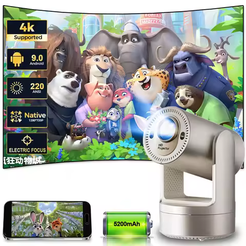 KaiAqua 2025 New HY7 Projector 4000Lumens Projector Android9 BT5.2 5200mAh Battery Smart Proyector 4