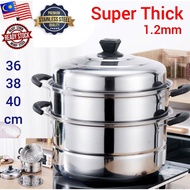 36/38/40cm Extra Thick Stainless Steel 3Tiers Steamer Cookware Pot/Peralatan Memasak Pengukus