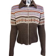 義大利時尚品牌STEFANEL咖啡色羊毛條紋長袖毛衣外套 義大利製 L號