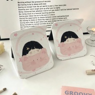 Sleeping Girl Folding Makeup Mirror in Pink Circle, Minimalist Mirror