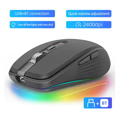 Dual-mode Wireless Mouse USB2.4G+BT5.1 Type-C Rechargeable Gaming Mouse Ergonomic Design 2400 DPI wi