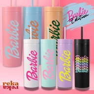 REKA Barbie Water Bottle Cup Tumbler Typo Girl Pink Drink Straw Cold Ice Cute