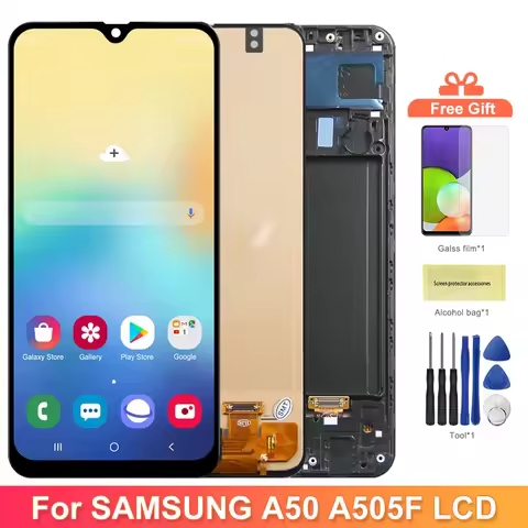 A50 Display Screen With Frame Assembly for Samsung Galaxy A50 A505 A505F/DS LCD Display Digital Touc