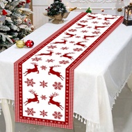 1pc 35*180cm/13.78*70.87inch Red & White Plaid Christmas Tablecloth, Classic Reindeer & Snowflake Pa