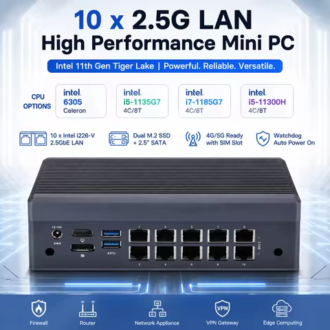 Qotom 10x 2.5G LAN Fanless Mini PC Q31100GT I226-V 6305 i5-1135G7 i7-1185G7 i5-11300H Firewall Route