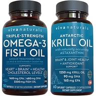 Antarctic Krill Oil and Triple-Strength Omega 3 Fish Oil Bundle, 1250 mg Krill Oil & 2,200 mg Fish O