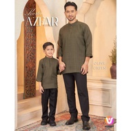 (DEWASA / ADULT) KURTA AZFAR LENGAN 3 SUKU KURTA WINDOWPANE CHECK AYAH & ANAK - OLIVE GREEN