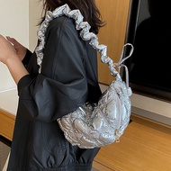 South Korea Niche Bubble Bag 2024 New Fashion One Shoulder Underarm Bag Shiny Silver Color Dumpling Bag Pleated Cloud Bag SAYUE