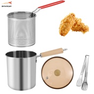Deep Fryer Pot Set 304 Stainless Steel Deep Fryer Pan with Strainer Basket Food Clip Lid 3L Chip Fry