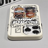 Cartoon Four Grid Beard Pattern Phone Casing Compatible for IPhone 15 13 14 12 11 Pro X XR Xs Max Se2020 7/8 Plus Independent Lens Protection Frame Soft Silicone Phone Case
