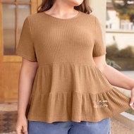 Kathryn PLUS SIZE Waffle Knit Ruffle Hem Blouse Fits To 3XL 31152