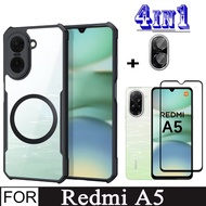 Redmi A5 4in1 Case Magnetic Sticker Shockproof Phone Case for Redmi A4 A3 14C Tempered Glass Screen 