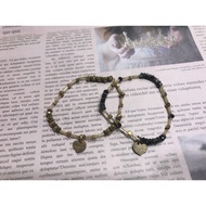 Coffee Latte Beaded Square Heart Tag Bracelet