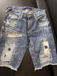 DENIM BY VANQUISH & FRAGMENT Distressed Patchwork Denim Shorts Size 30