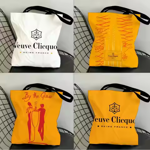 V-Veuve BRAND C-Clicquot Storage Bags Shopping Bag Canvas Supermarket Shopping Bag Christmas Party T