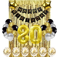 (SG SELLER) 80th Birthday Decorations 80th Birthday Balloon Black and Gold Birthday Decorations Set