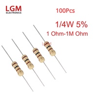 100Pcs 5% 1/4W 0.25W Carbon Film Resistors 1R-1M 1R 10R 22R 47R 51R 100R 1K 2K 4.7K 10K 22K 47K 100K
