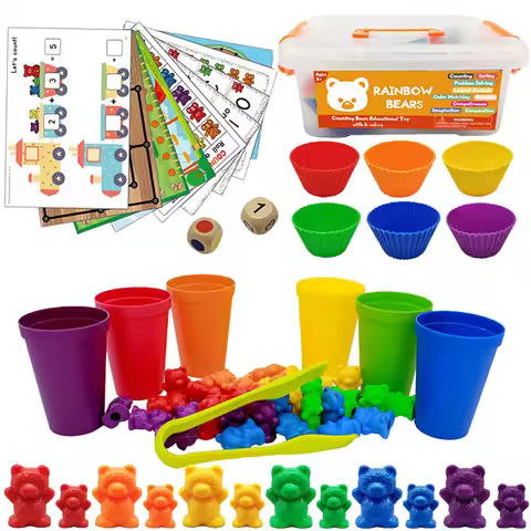Montessori Toys Box Rainbow Stack Cups Counting Bears Color Weights Sensory Toys Baby Mintessori Edu