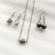 Genuine Pyrite JEWELRY Set Irregular Pyrite stone necklace earrings Beads Wrist Jewelry