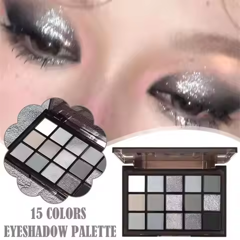 15 Colors Smokey Black Eyeshadow Palette Dark Grey Shimmer Matte Eye Shadow Pallet Smokey Eyeshadow 