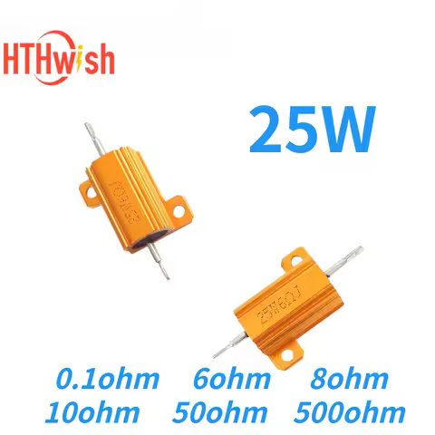 1PC 25W Aluminum Power Metal Shell Case Wirewound Resistor 0.1ohm 6ohm 8ohm 10ohm 50ohm 500ohm Resis
