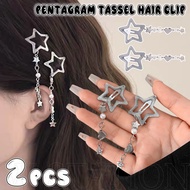 Women Five-pointed Star Tassel Hair Clip - Korean Fashion Y2K Sweet Cool - Girls Pentagram Metal Sna