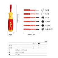 WIHA 38611 6-In-1ไขควงหุ้มฉนวน1000V | เครื่องมือซ่อมแซมช่างไฟฟ้าที่มี6 Slim Bits & LiftUp Bit Magazi