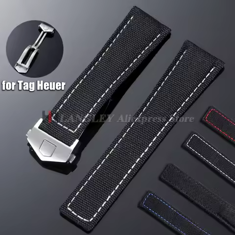 Sailcloth Nylon Watch Strap 20mm 22mm for Tag Heuer Carrera Monaco Leather Watchband Folding Buckle 