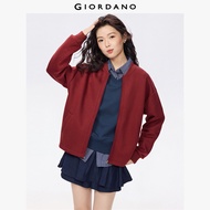 GIORDANO Women Jackets Baseball Collar Double-Knit Bomber Jackets Solid Color Fashion Casual Loose Z