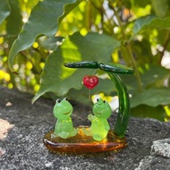 水晶玻璃 手工製作 可愛青蛙 情侶 荷葉愛心