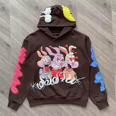 DRAKE RELATED HOODIE Colorful Cartoon Rabbit Foam Print Hooded Sweater