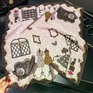 68 * 68 Square Silk Scarf Soft Silk Cotton Pink Fun Cartoon European American Style Daily Commuter S