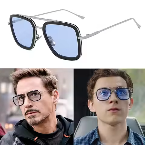 Tony Stark Sunglasses Iron Man Sun Glasses Vintage Square Metal Frames Men Sun Glasses Women's Drivi