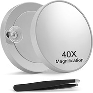 Macaki 40X Magnifying Mirror with 2 Suction Cups, 3.5 inches Magnified Makeup Mirror and Slant Tweez