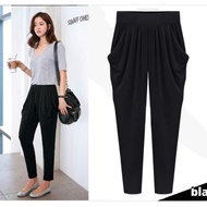 Readystock black harlem plus size long pants OL office formal