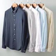 Asian Shirt Men Long-Sleeved Shirt Casual Lapel Solid Color Wide Breathable Asian Shirt Men 7.19