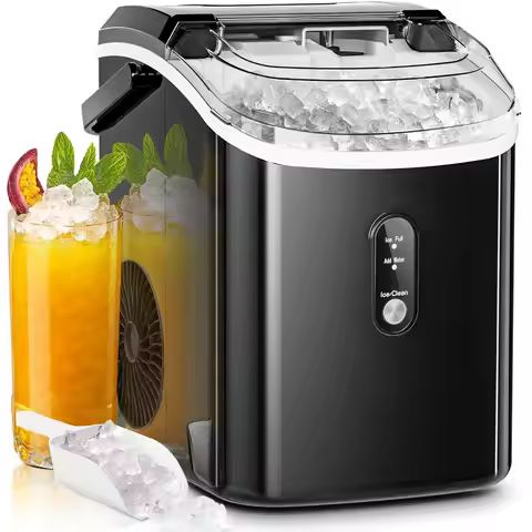 Nugget Ice Makers Countertop,Portable Pebble Ice Maker Machine with Chewable Ice,One-Click Operation