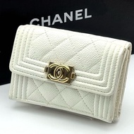 🌷Chanel Boy 米白色短夾｜經典花紋✦fufu style 精品✦ 氣質款｜