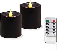 Black Flameless LED Candles 3 inch Diameter Real Wax 2AA Battery Operated 600hr+ Flickering Candles