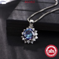 NATS LIVING Kalung Gantung Zircon Berlian Biru Octagon PT950 3 Karat untuk Wanita