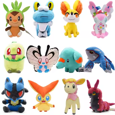 Lucario Sylveon Kyogre Chespin Butterfree Deerling Froakie Fennekin Pokemon Anime Stuffed Plush Cart