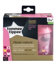 Tommee Tippee ขวดนม รุ่น Closer to Nature ขนาด 9 oz รุ่นสีชมพู แพ็คคู่ ขวดคอกว้าง 0M+ 3M+
